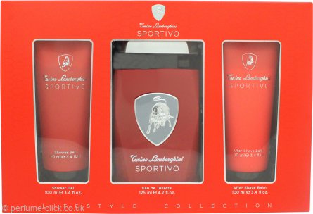 Lamborghini Sportivo Geschenkset 125ml EDT Spray + 100ml Douchegel + 100ml Aftershave Balsem