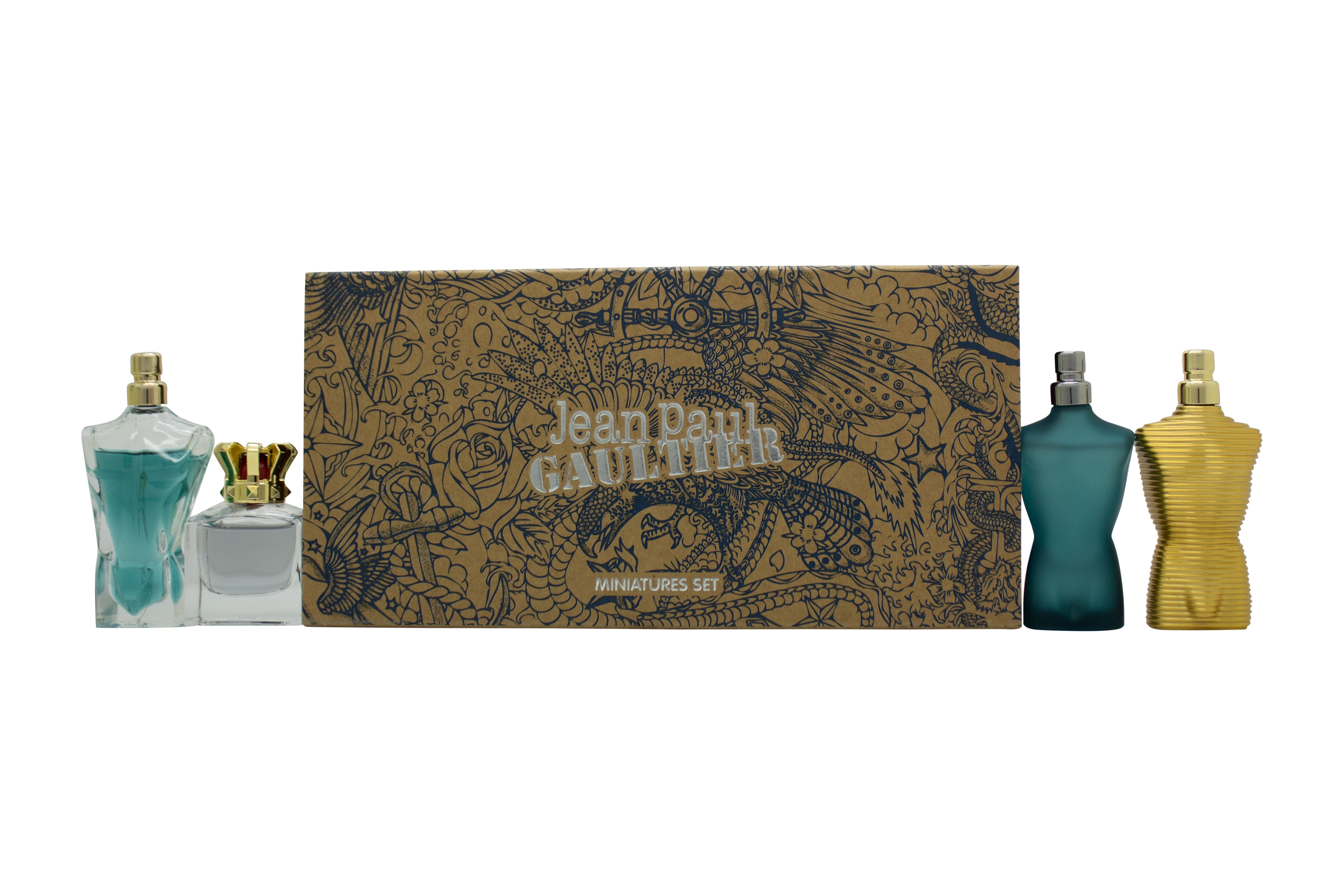 Jean Paul Gaultier Miniatures for Him Geschenkset 7ml Le Male EDT + 7ml Le Beau EDT + 7ml Scandal Pour Homme EDT + 7ml Le Male Elixir EDP