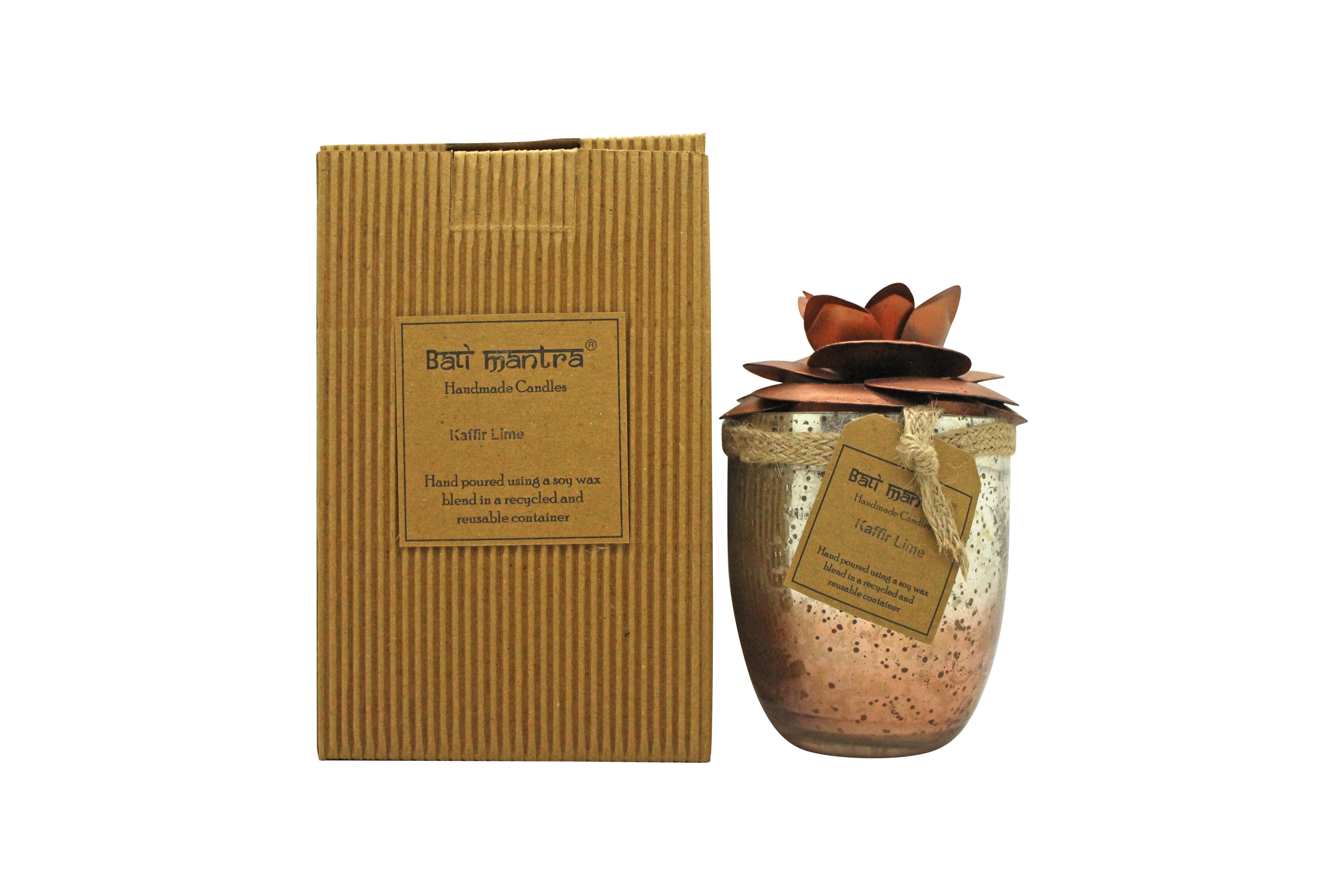 Bali Mantra Camellia Glass Copper Kaars 500g - Kaffir Lime