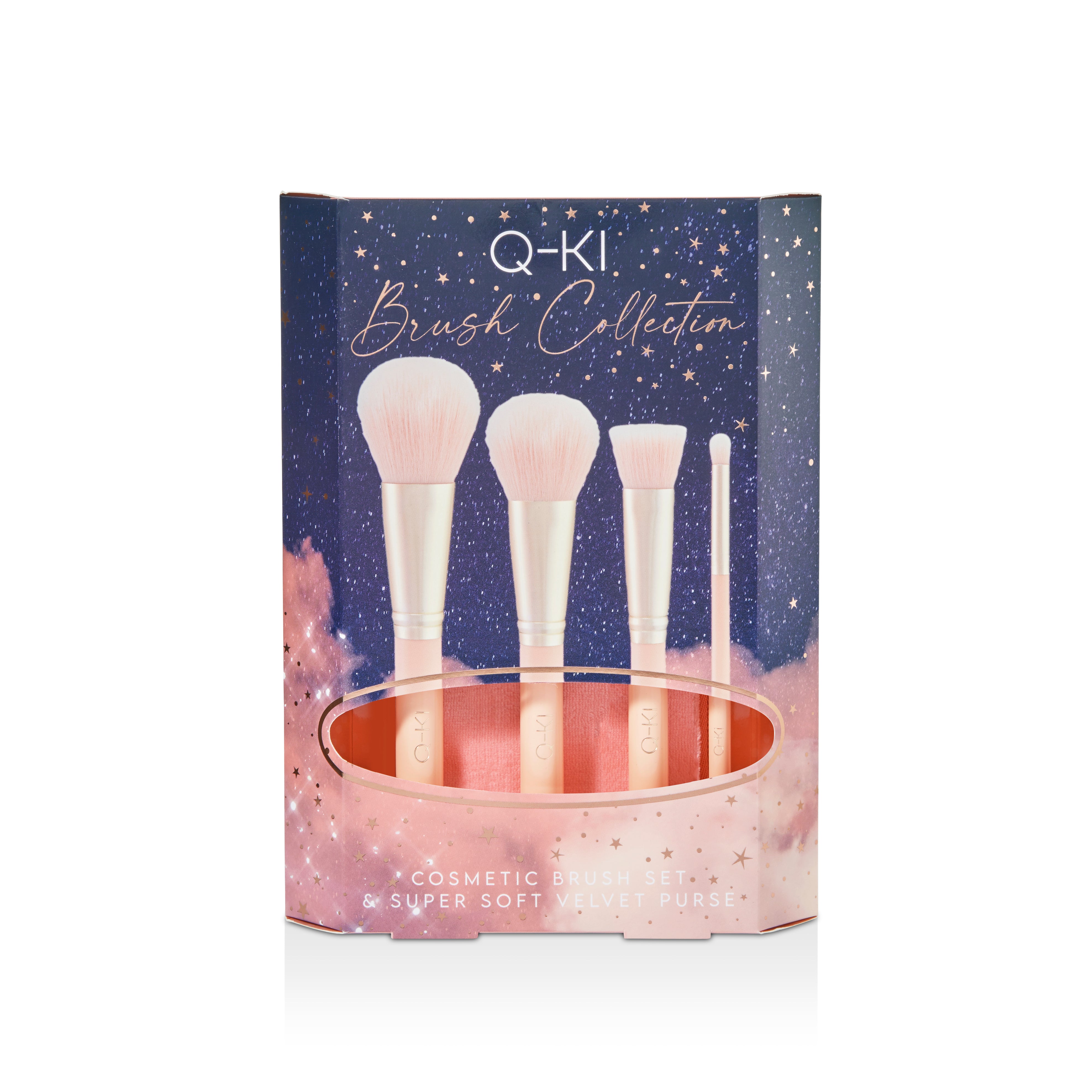 Q-KI Brush Collection Geschenkset 5 Stuks (Deze collectie bevat:1 x Blushkwast1 x Poederkwast1 x Blending Kwast1 x OogschaduwkwastMakeup Tasje)
