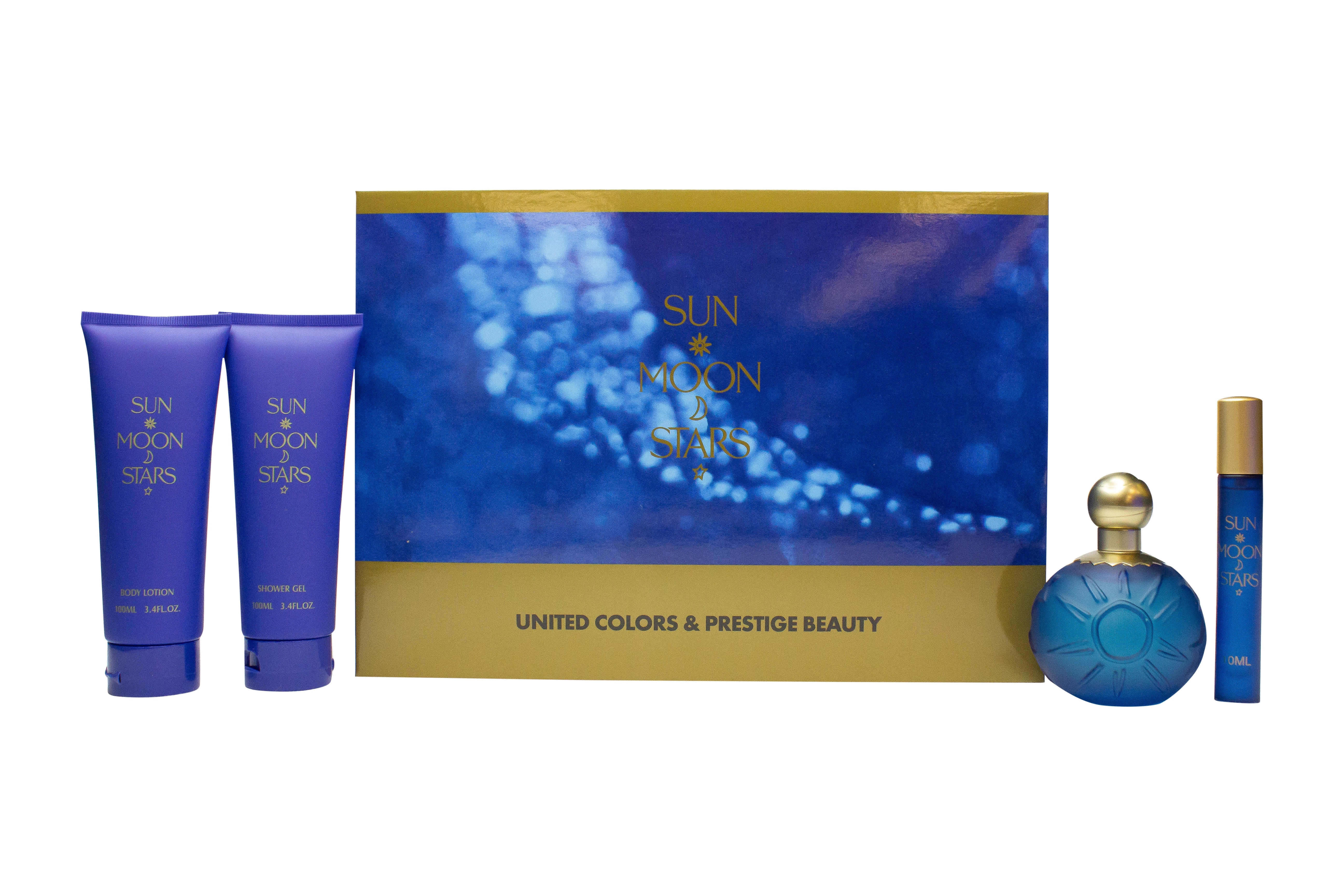 United Colors & Prestige Beauty Sun Moon Stars Geschenk-Set 100ml EDT + 10ml EDT + 100ml Körperlotion + 100ml Duschgel