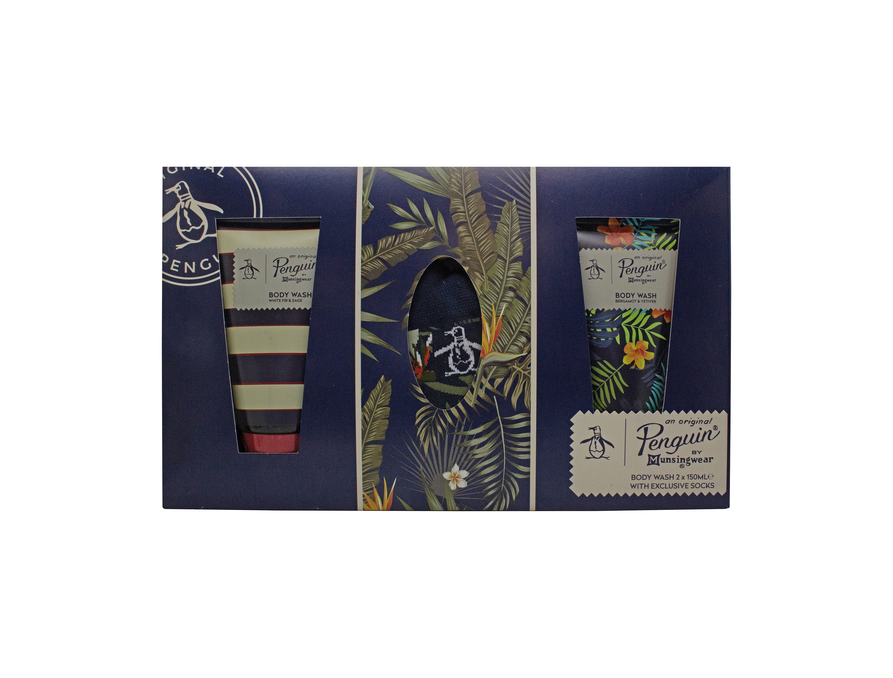 Original Penguin Geschenkset 150ml White Fir & Sage Douchegel + 150ml Bergamot & Vetiver Douchegel + 1 Paar Sokken