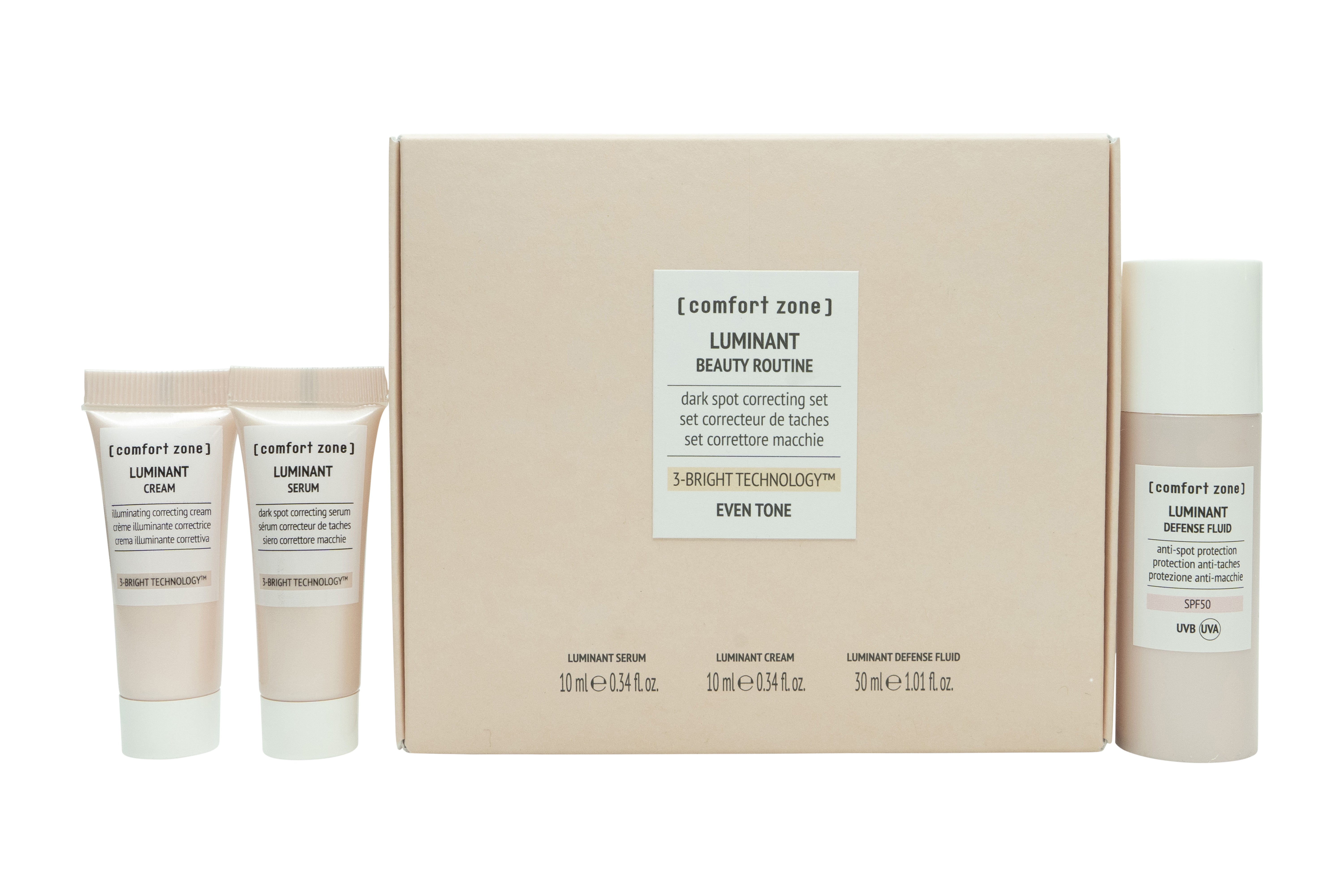Comfort Zone Luminant Beauty Routine Geschenkset 10ml Correcting Cream + 10ml Serum + 3ml SPF50 Defense Fluid