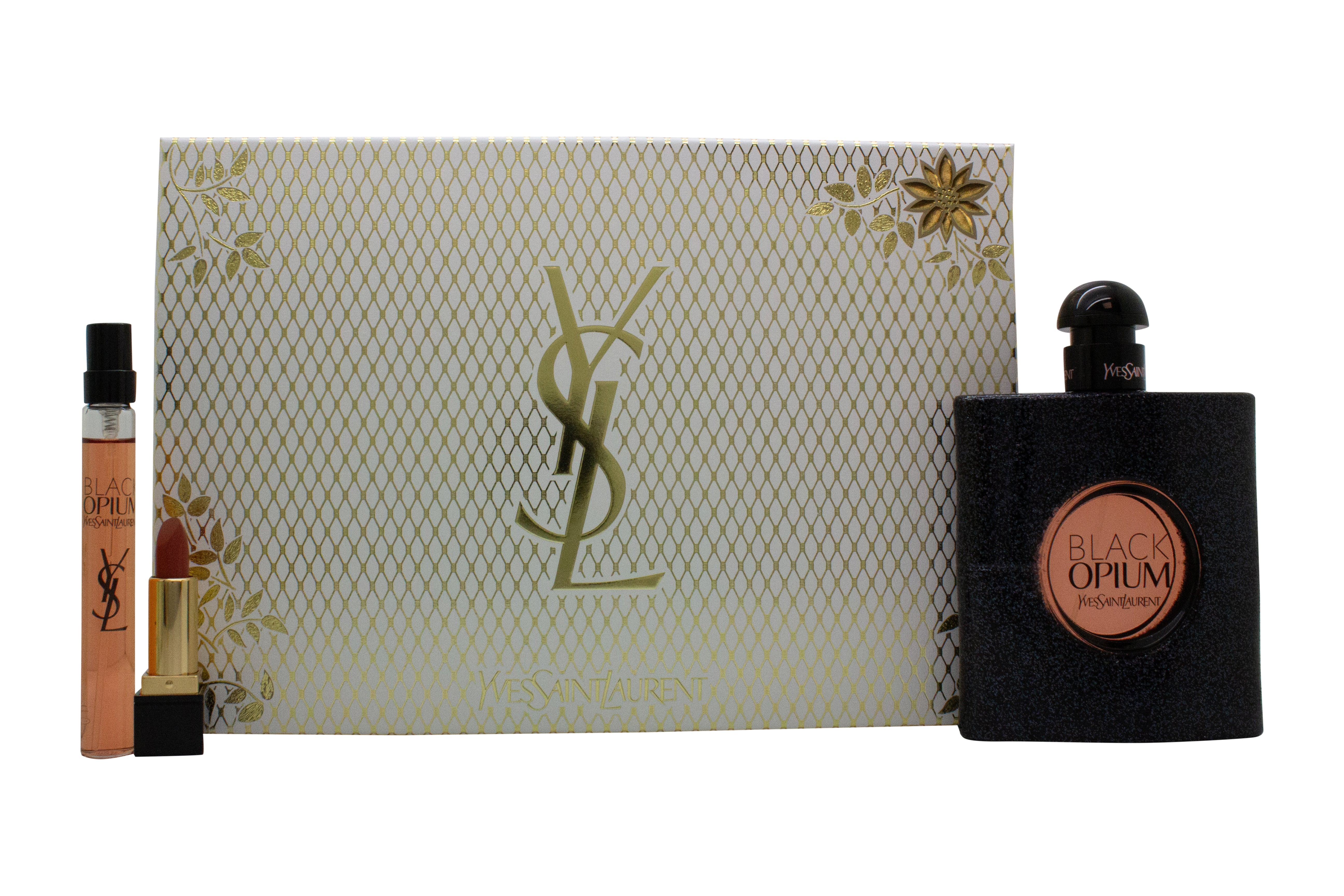 Yves Saint Laurent Black Opium Geschenkset 90ml EDP + 10ml EDP + Mini Rouge Pur Couture Lipstick Nu Muse