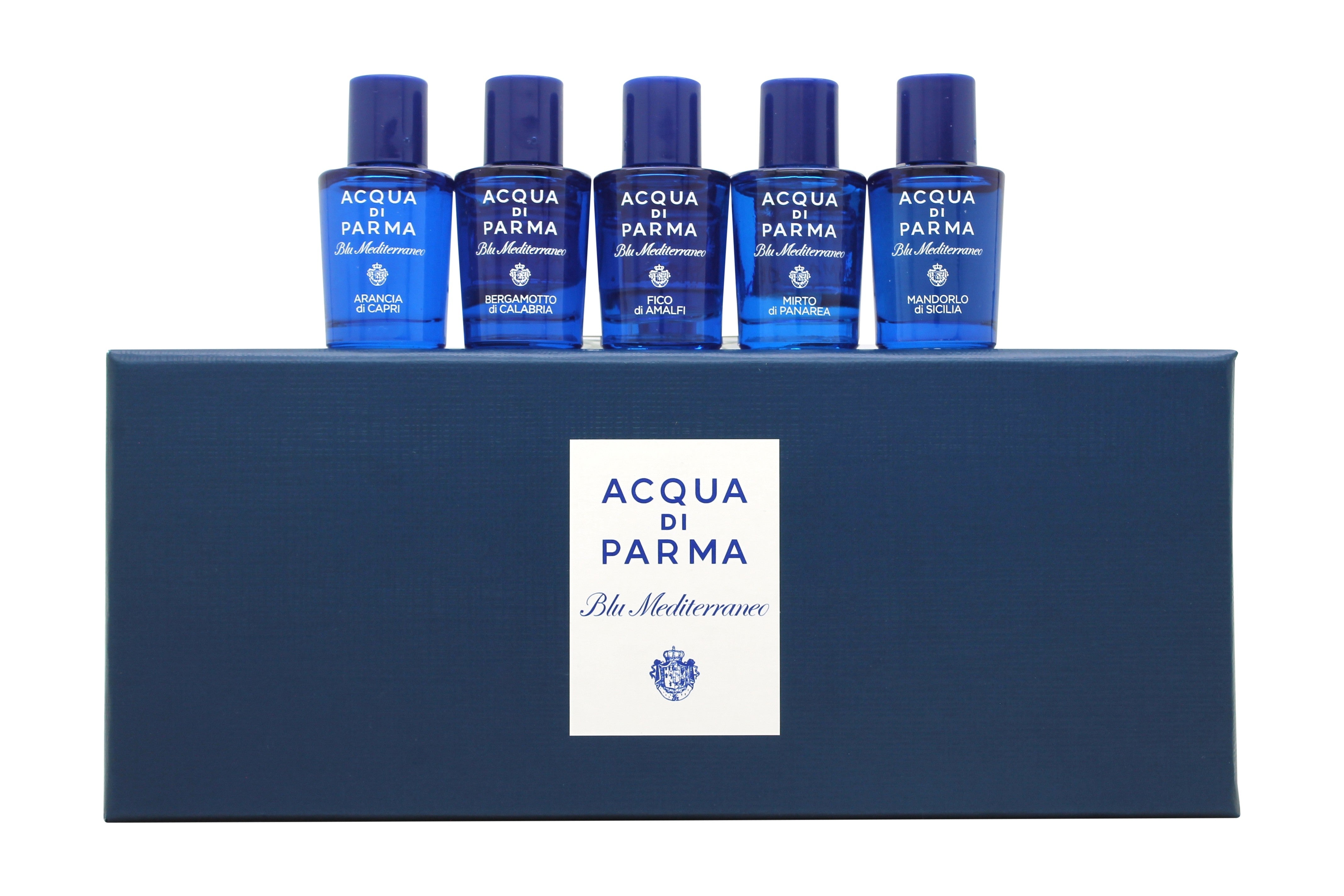 Acqua di Parma Blu Mediterraneo Miniature Geschenkset 5ml Arancia di Capri EDT + 5ml Fico di Amalfi EDT + 5ml Bergamotto di Calabria EDT + 5ml Mandorlo Di Sicilia EDT + 5ml Mirto di Panarea EDT