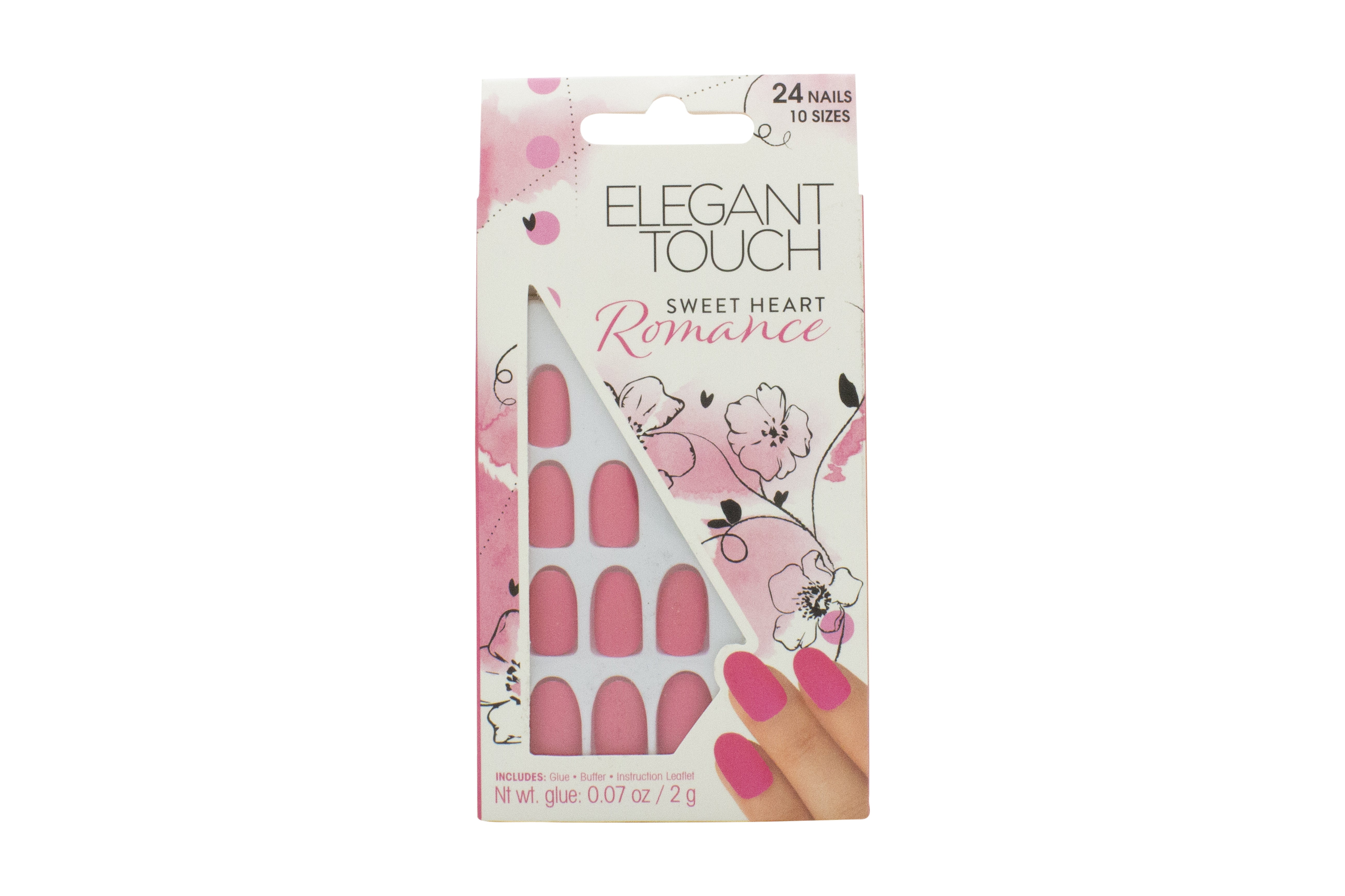 Elegant Touch Oval 24 Falsche Nägel mit Kleber - Süßes Herz Romantik