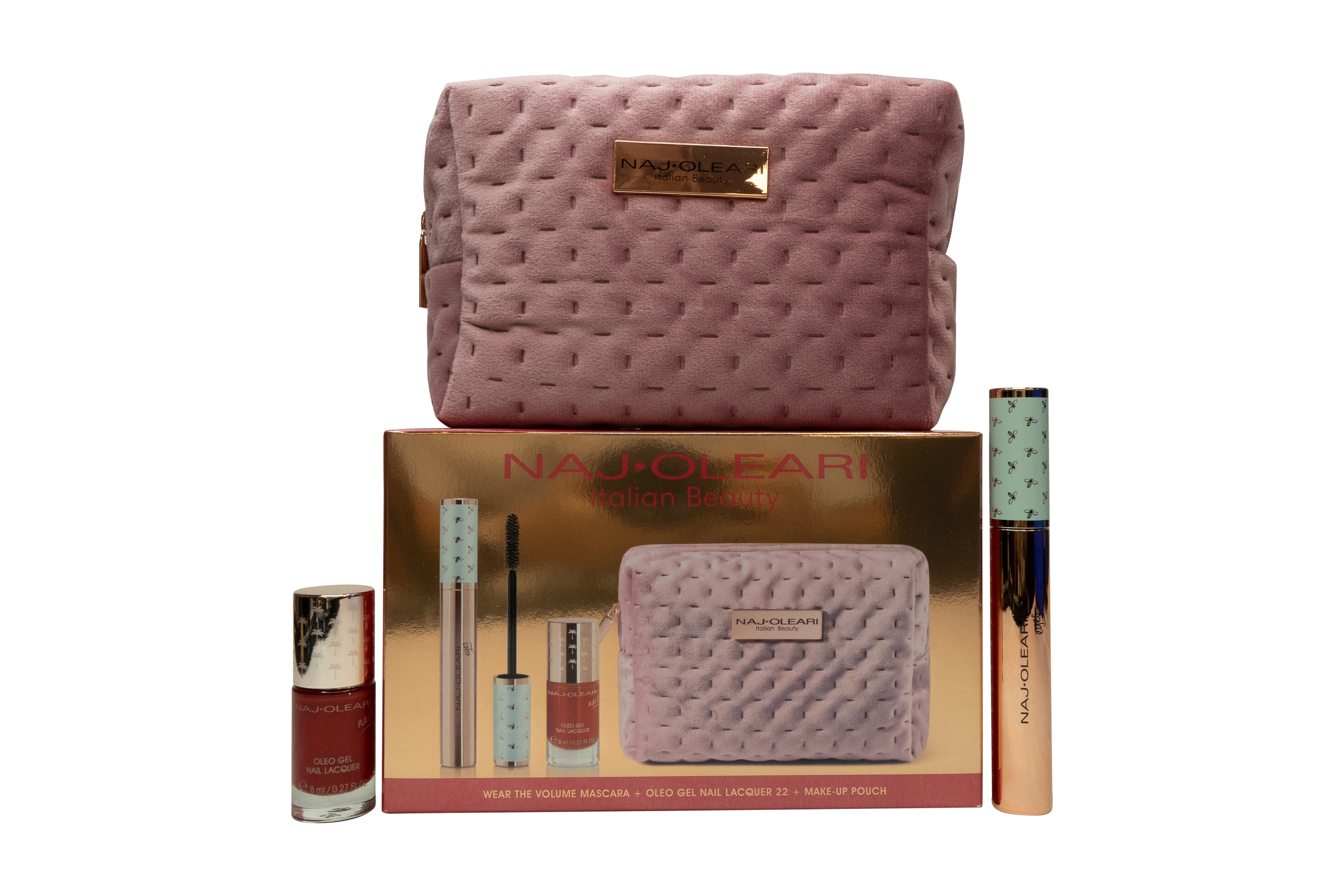 Naj Oleari Geschenk-Set 14ml Wear The Volume Wimperntusche + 8ml Oleo Gel-Nagellack 22 Rot + Beutel