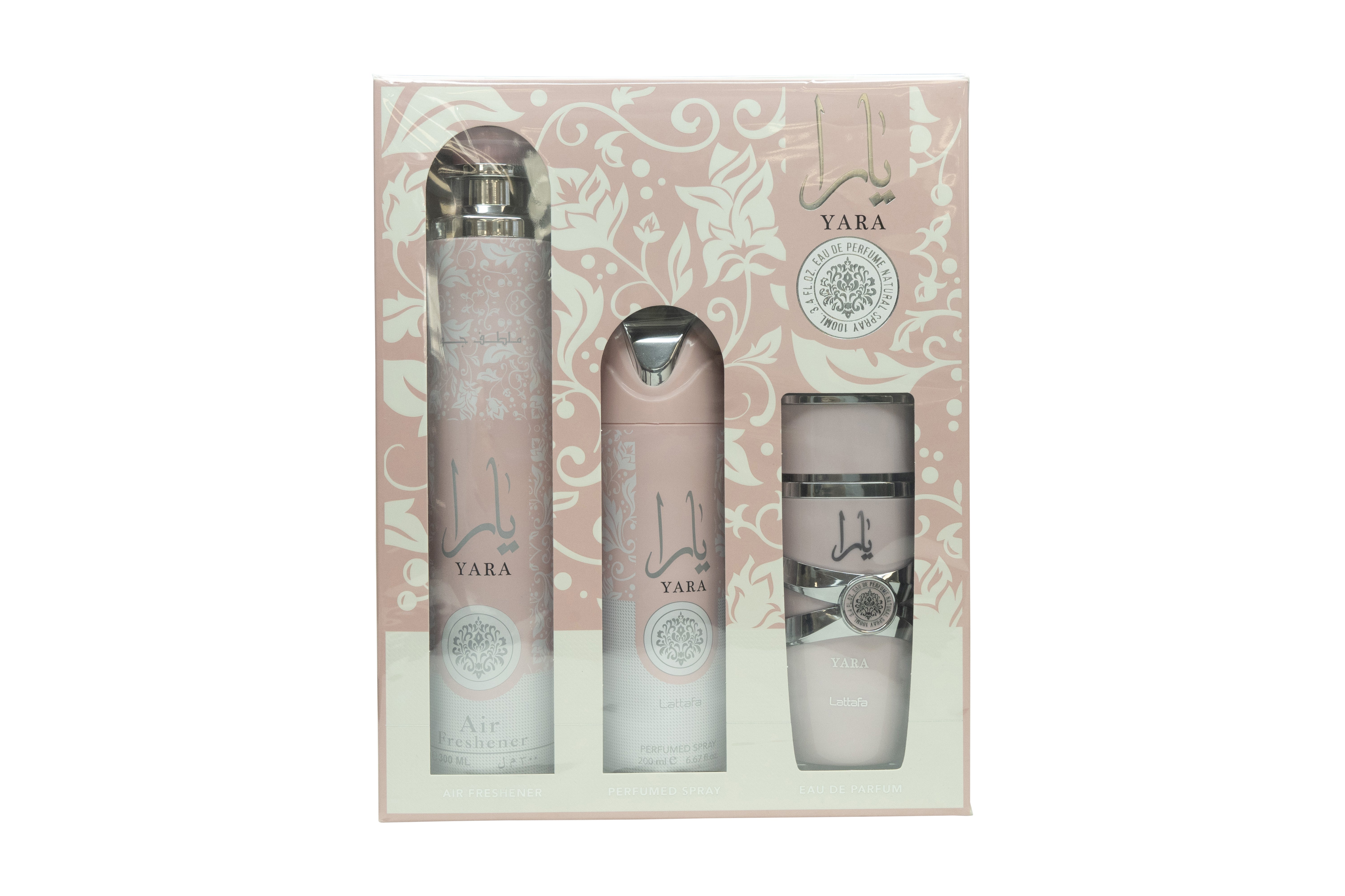 Lattafa Perfumes Yara Geschenkset 100ml EDP + 300ml Luchtverfriser + 200ml Parfum Spray