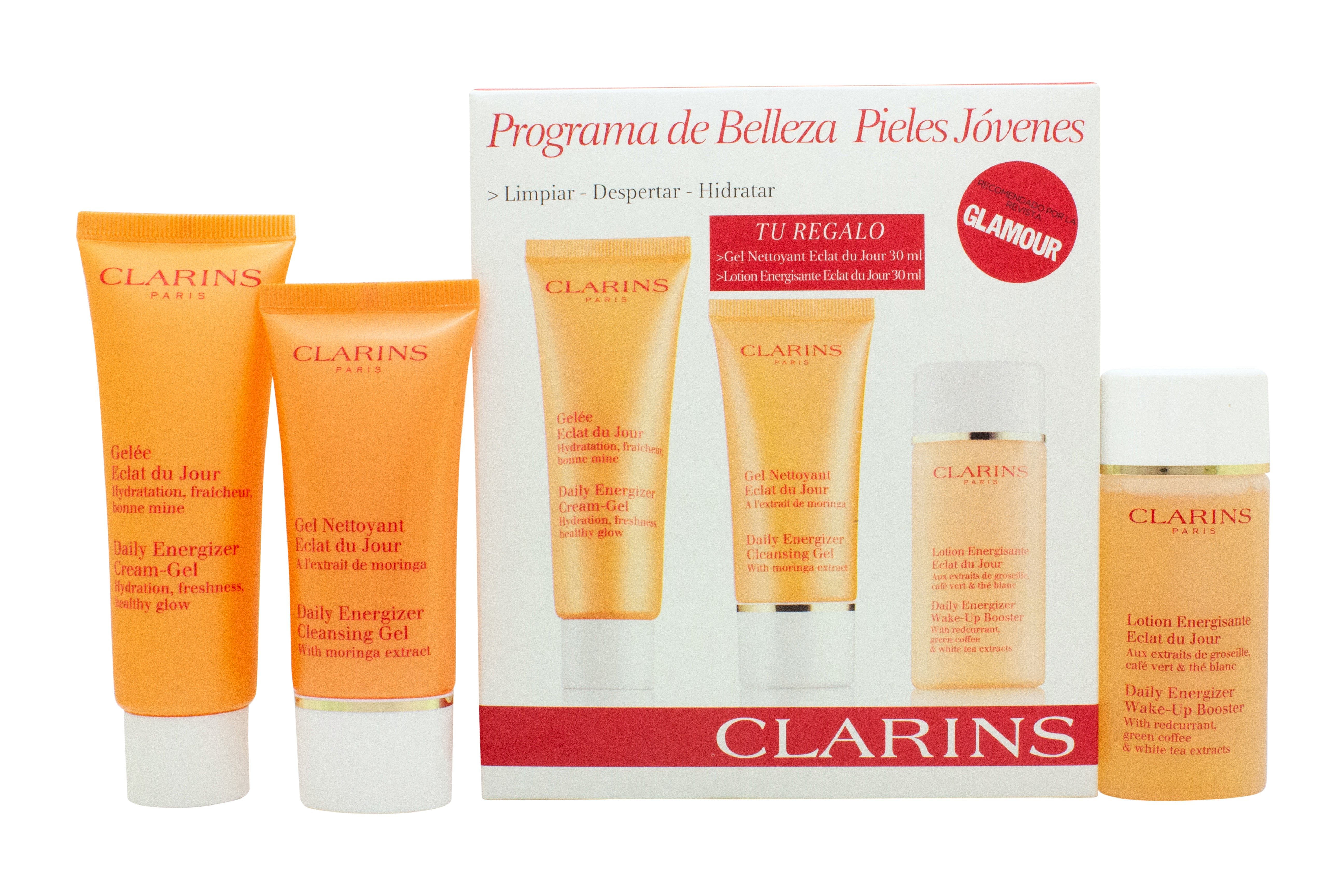 Clarins Daily Energizer Geschenkset 50ml Reinigingsgel + 30ml Wake-Up Booster + 30ml Crème