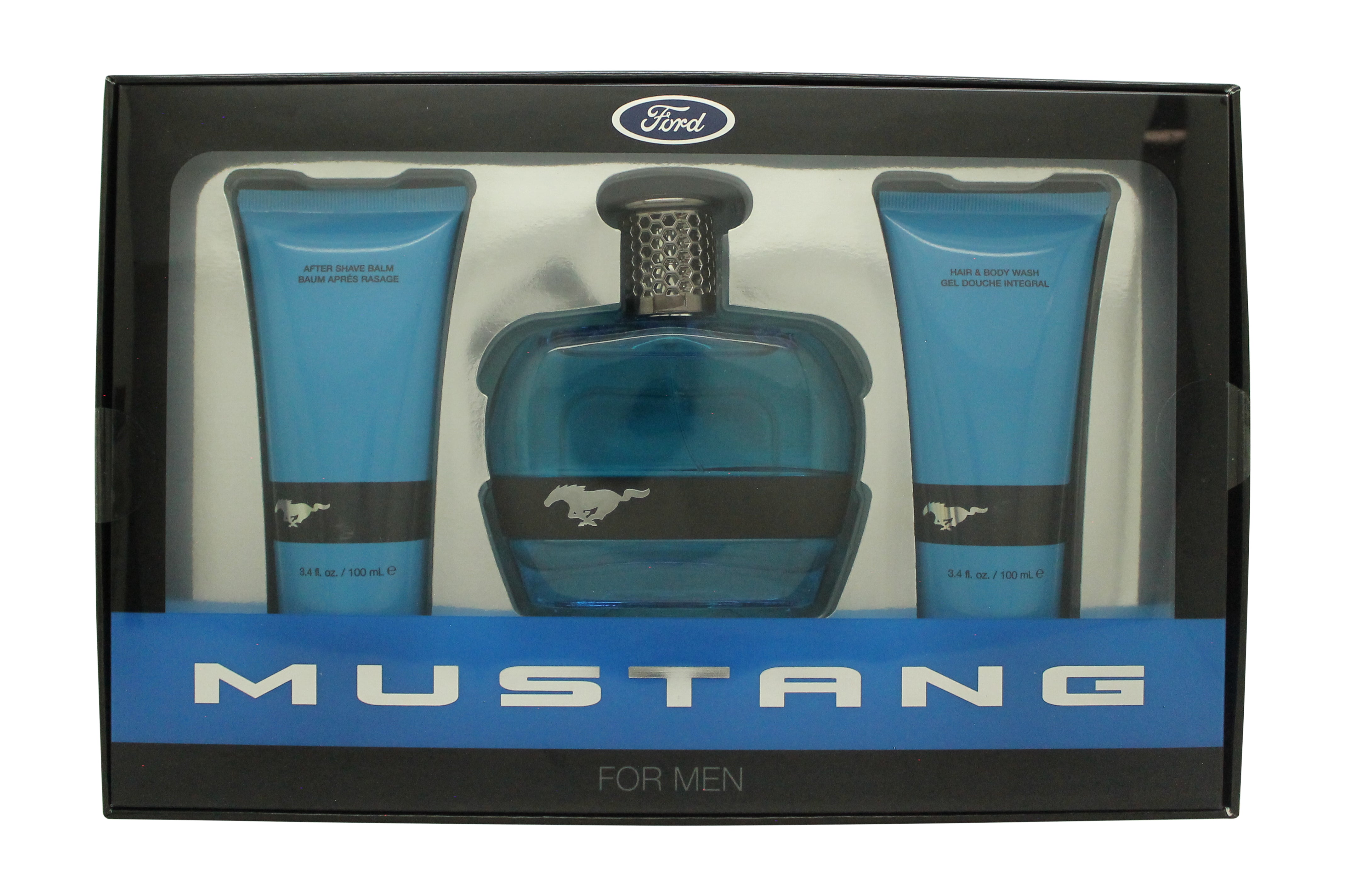 Mustang Blue Geschenkset 100 ml EDT + 100 ml Aftershave Balsam + 100 ml Haar- & Körperwäsche