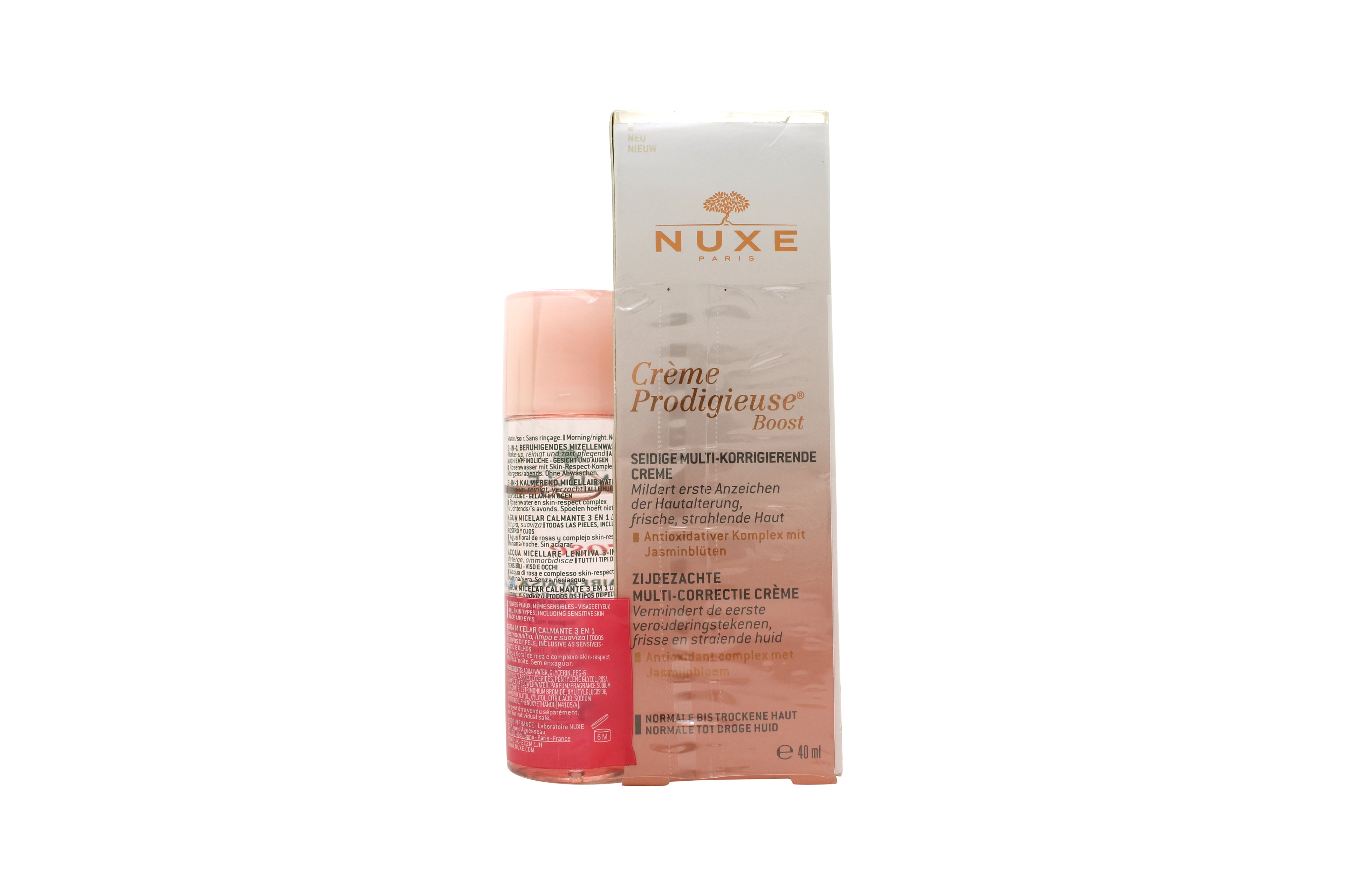 Nuxe Creme Prodigieuse Geschenkset 40ml Boost Multi-Correction Silky Crème + 40ml Very Rose 3 in 1 Soothing Micellar Water