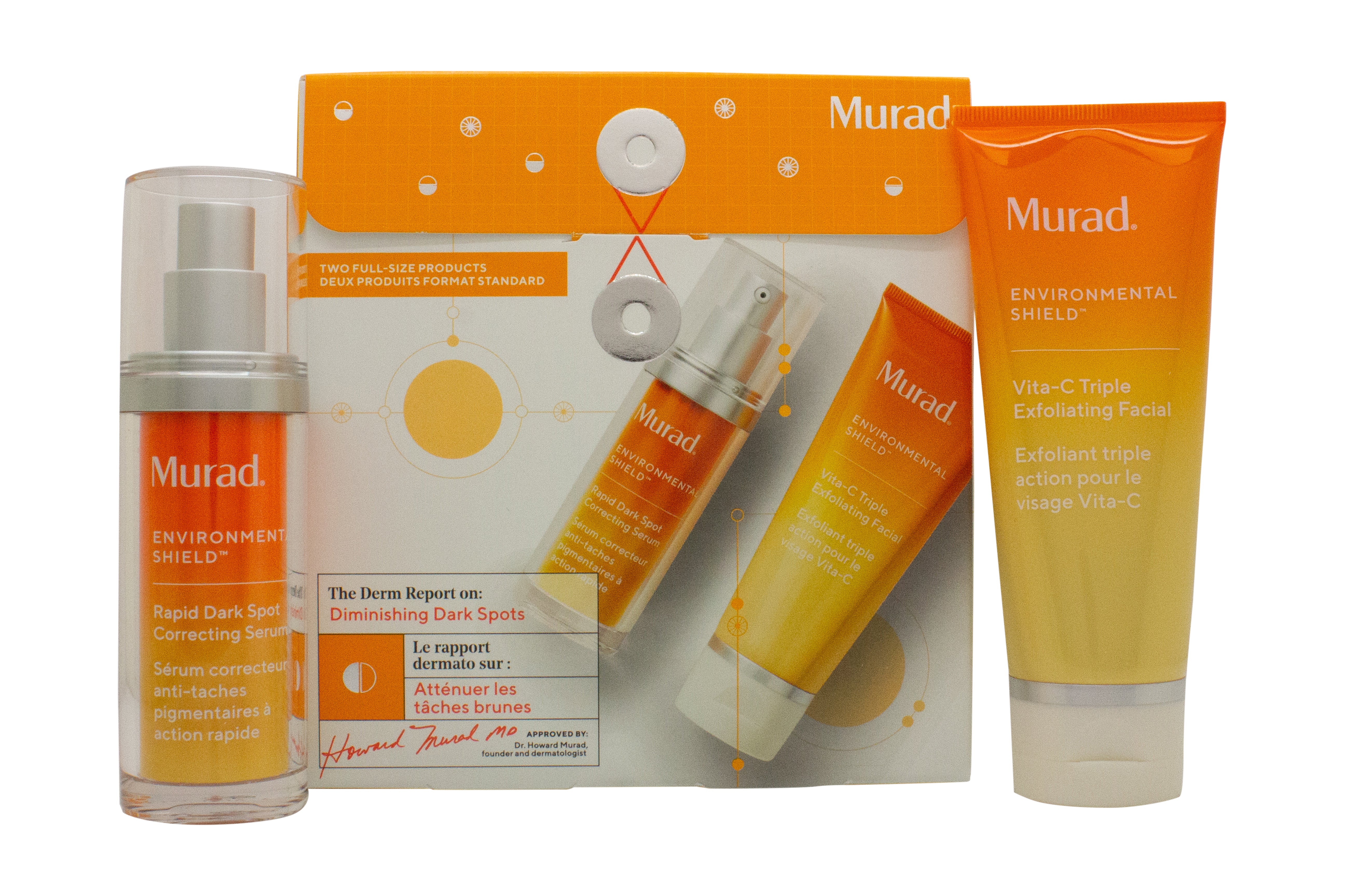 Murad The Derm Report Diminishing Dark Spots Geschenk-Set 30ml Korrekturserum + 80 Exfoliator für das Gesicht (Dieses Geschenkset enthält:1x 30ml Rapid Dark Spot Correcting Serum1x 80ml Vita-C Triple Exfoliating Facial)