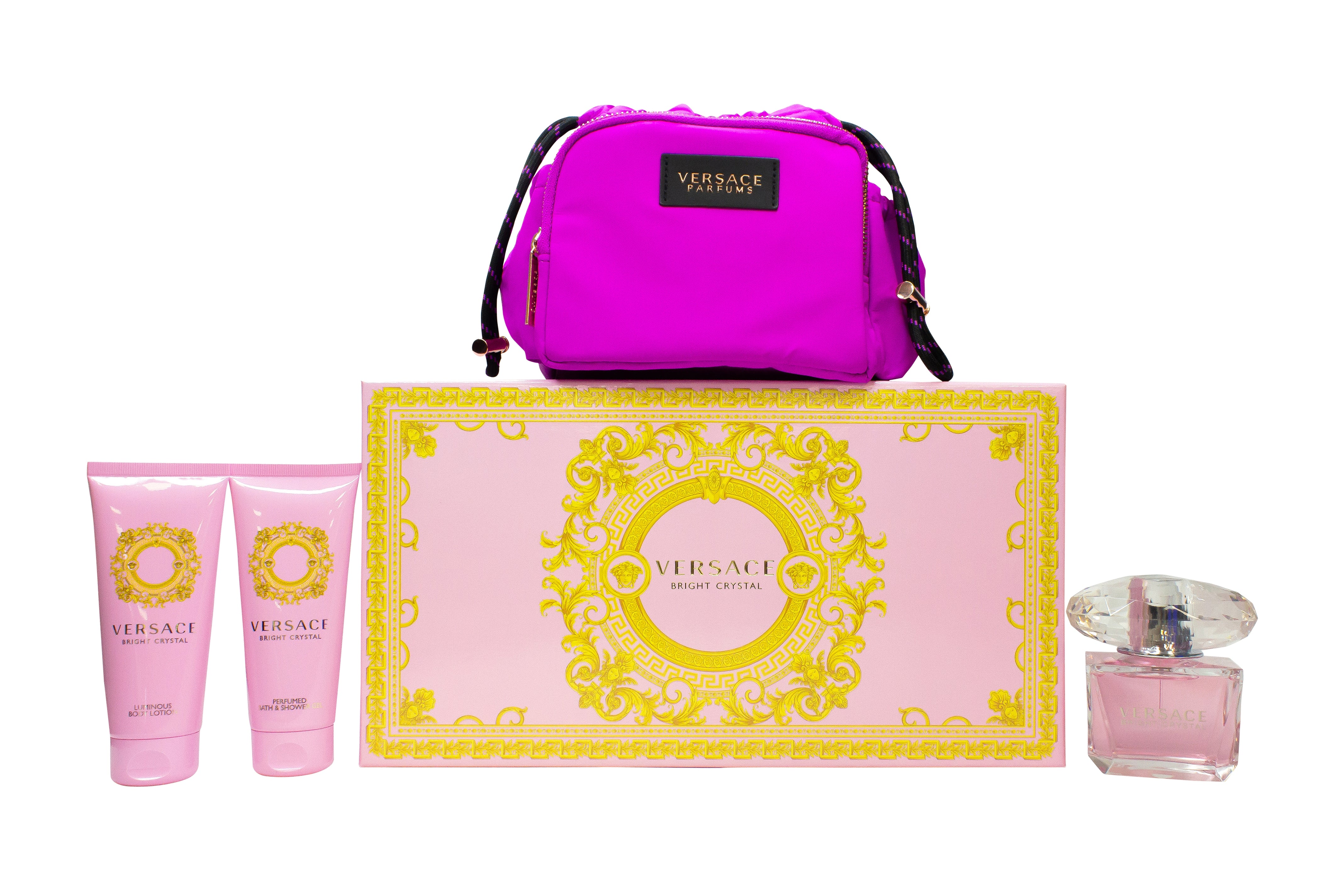 Versace Bright Crystal Gift Set 90ml EDT + 100ml Body Lotion + 100ml Shower Gel + Purse