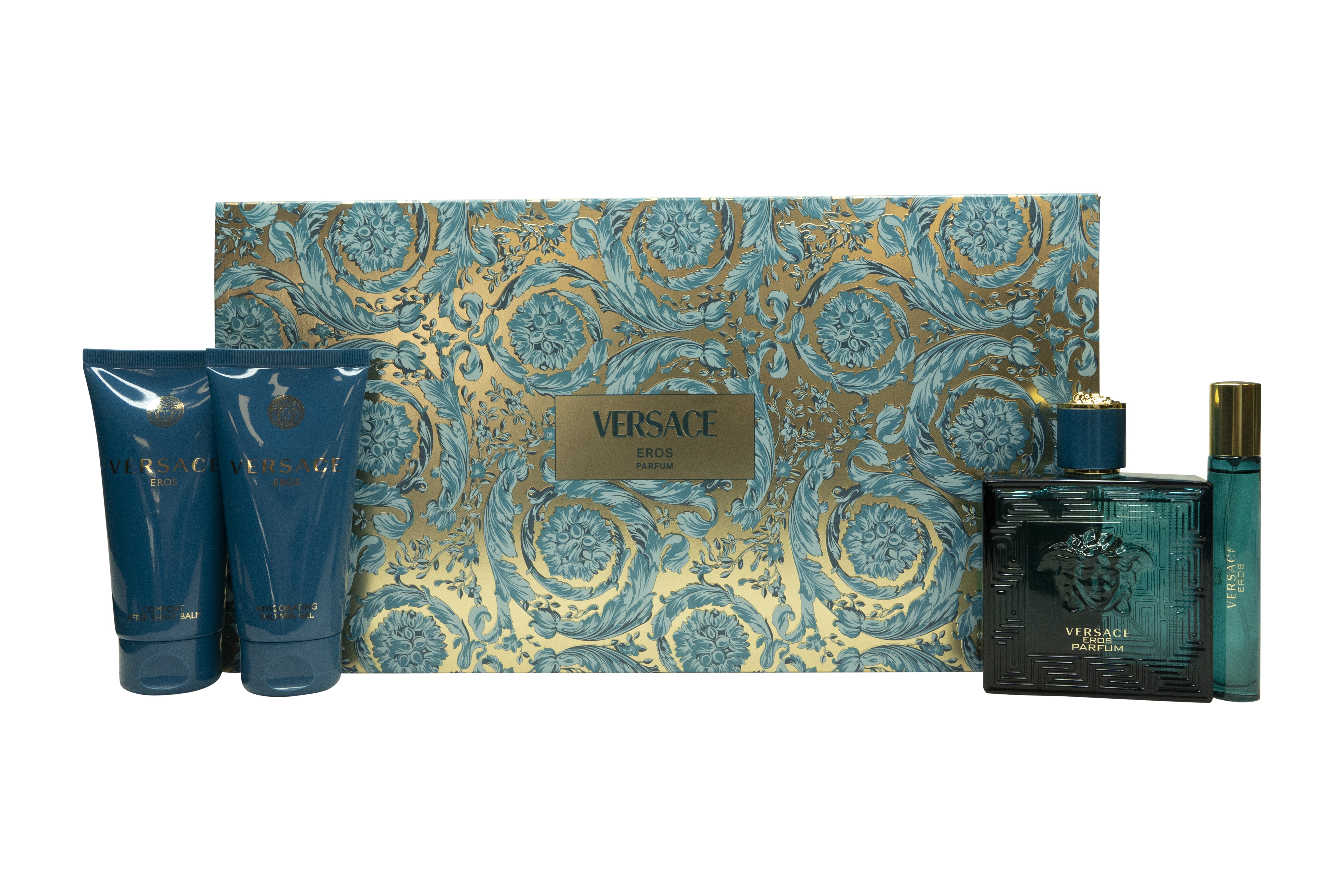 Versace Eros Parfum Geschenkset 100ml EDP + 10ml EDP + 75ml Douchegel + 75ml Aftersahve Balsem