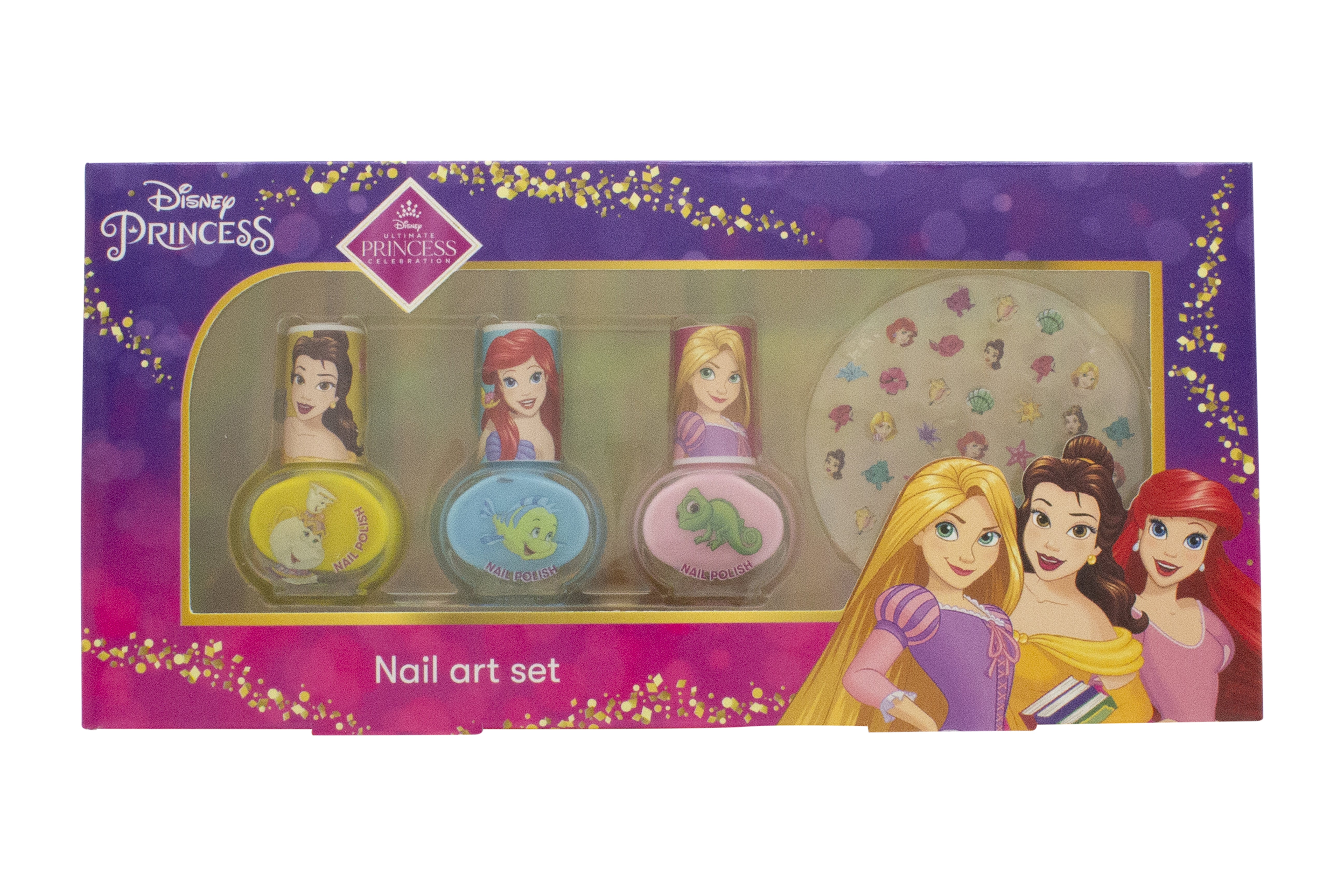 Air-Val Disney Princess Geschenkset Nagellak Blauw + Nagellak Roze + Nagellak Geel + Nagelstickers