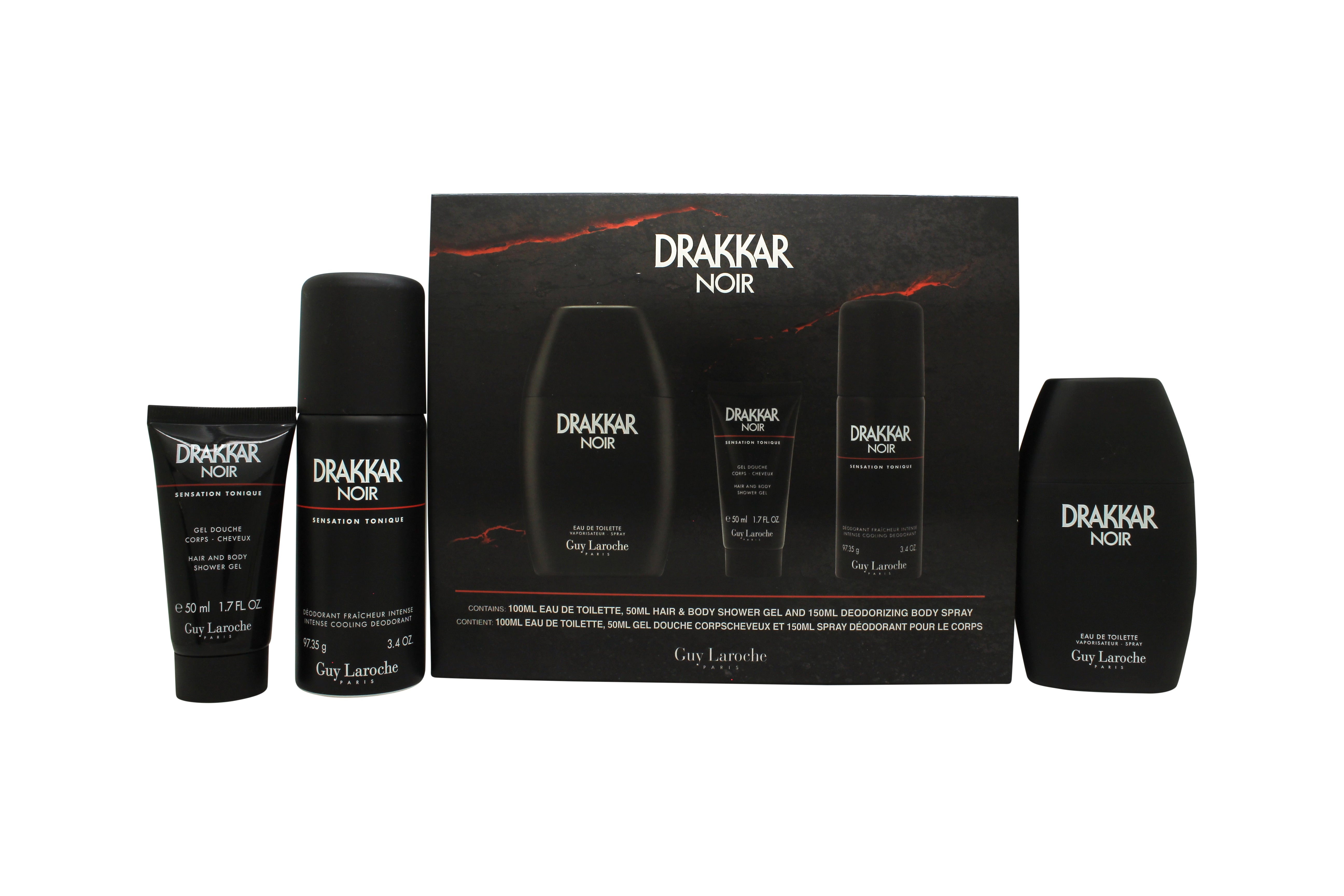 Guy Laroche Drakkar Noir Geschenkset 100ml EDT + 150ml Deodorant Spray + 50ml Douchegel