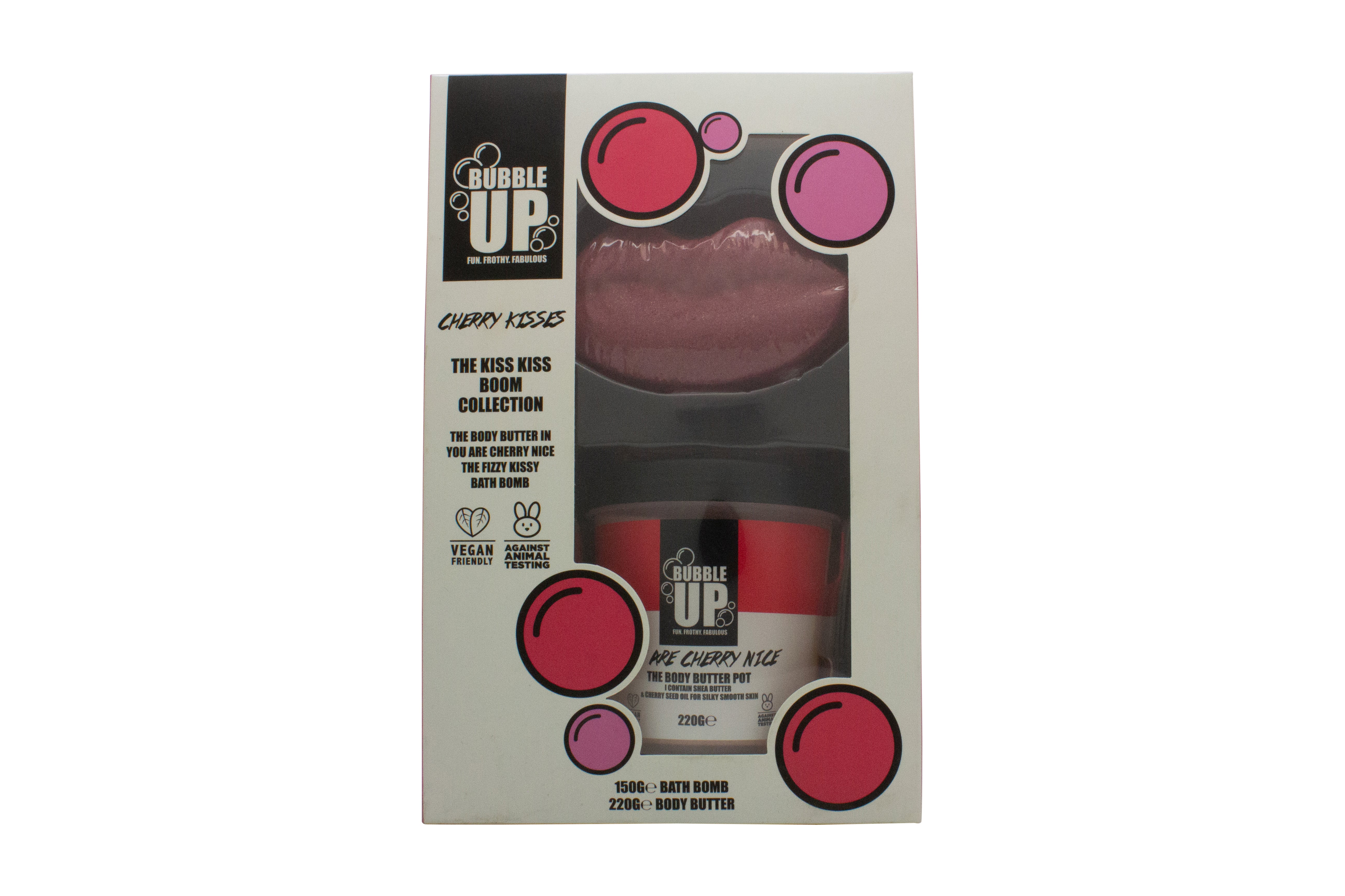Bubble Up Kiss Kiss Boom Geschenk-Set 150g Fizzy Kissy Badezusatz + 200g Cherry Nice Körperbutter