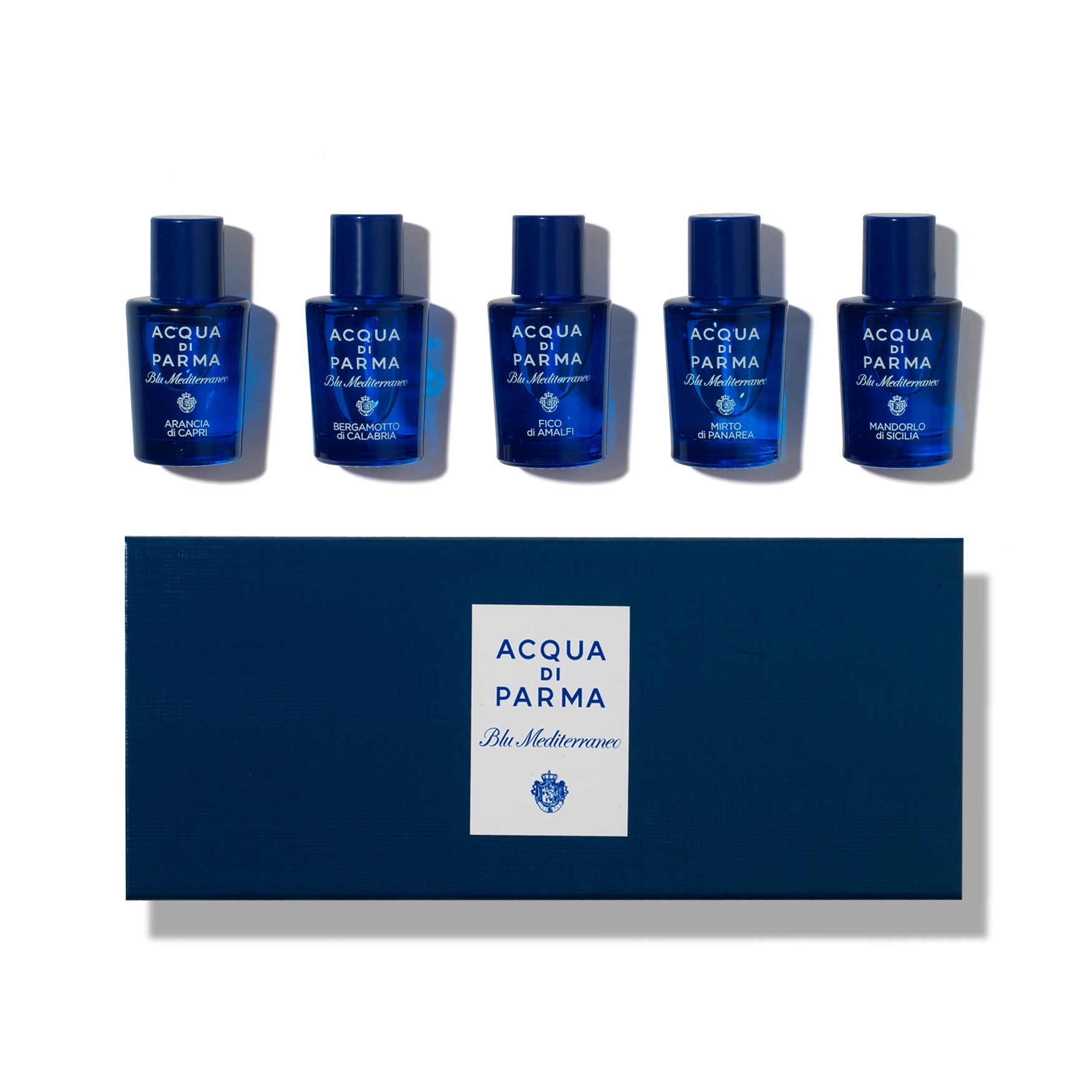 Acqua di Parma Blu Mediterraneo Miniature Set 5ml Arancia di Capri EDT + 5ml Fico di Amalfi EDT + 5ml Bergamotto di Calabria EDT + 5ml Mandorlo Di Sicilia EDT + 5ml Mirto di Panarea EDT