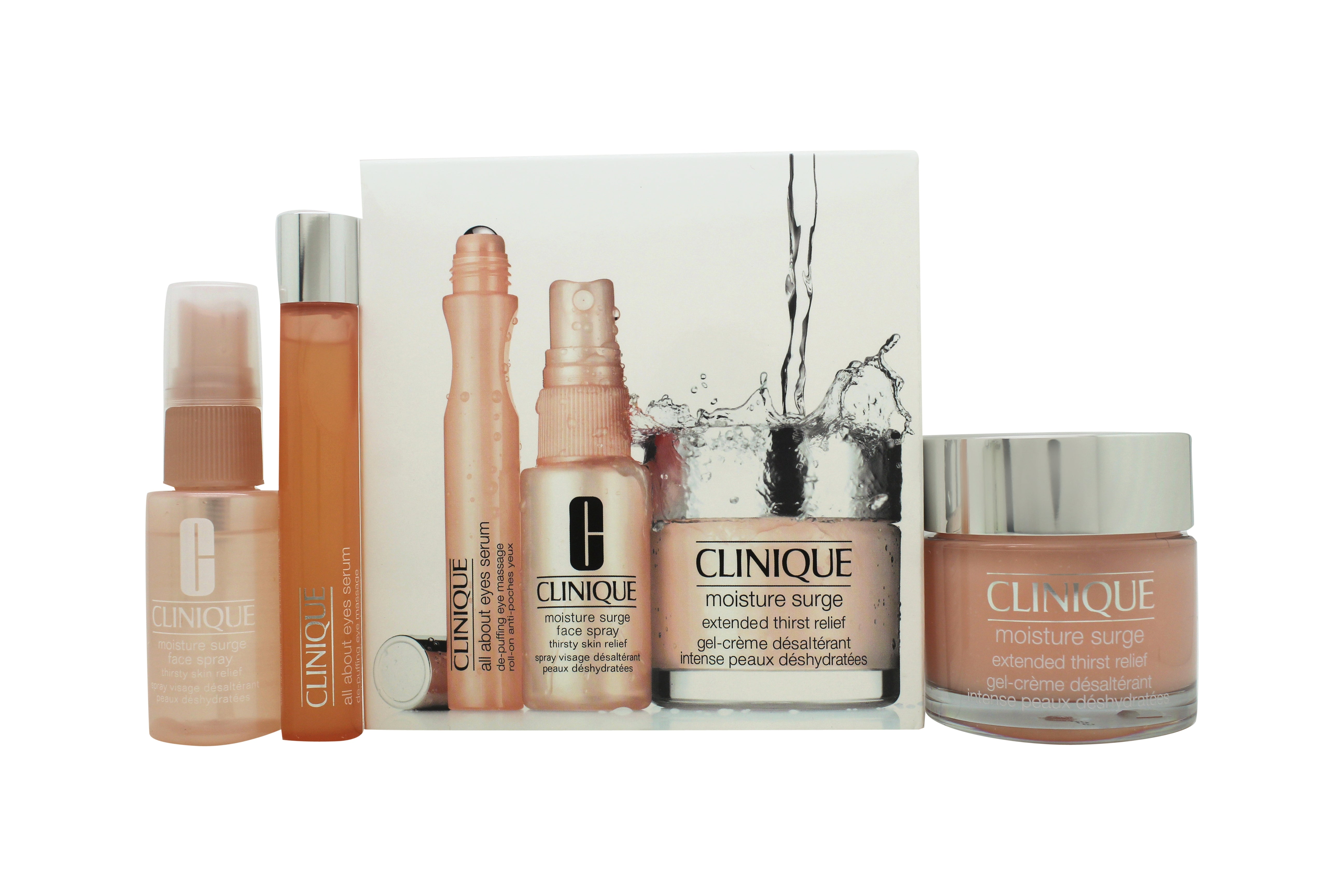 Clinique All About Moisture Geschenkset 75ml Moisture Surge Gel-crème + 30ml Moisture Surge Face Spray + 15ml All About Eyes Serum