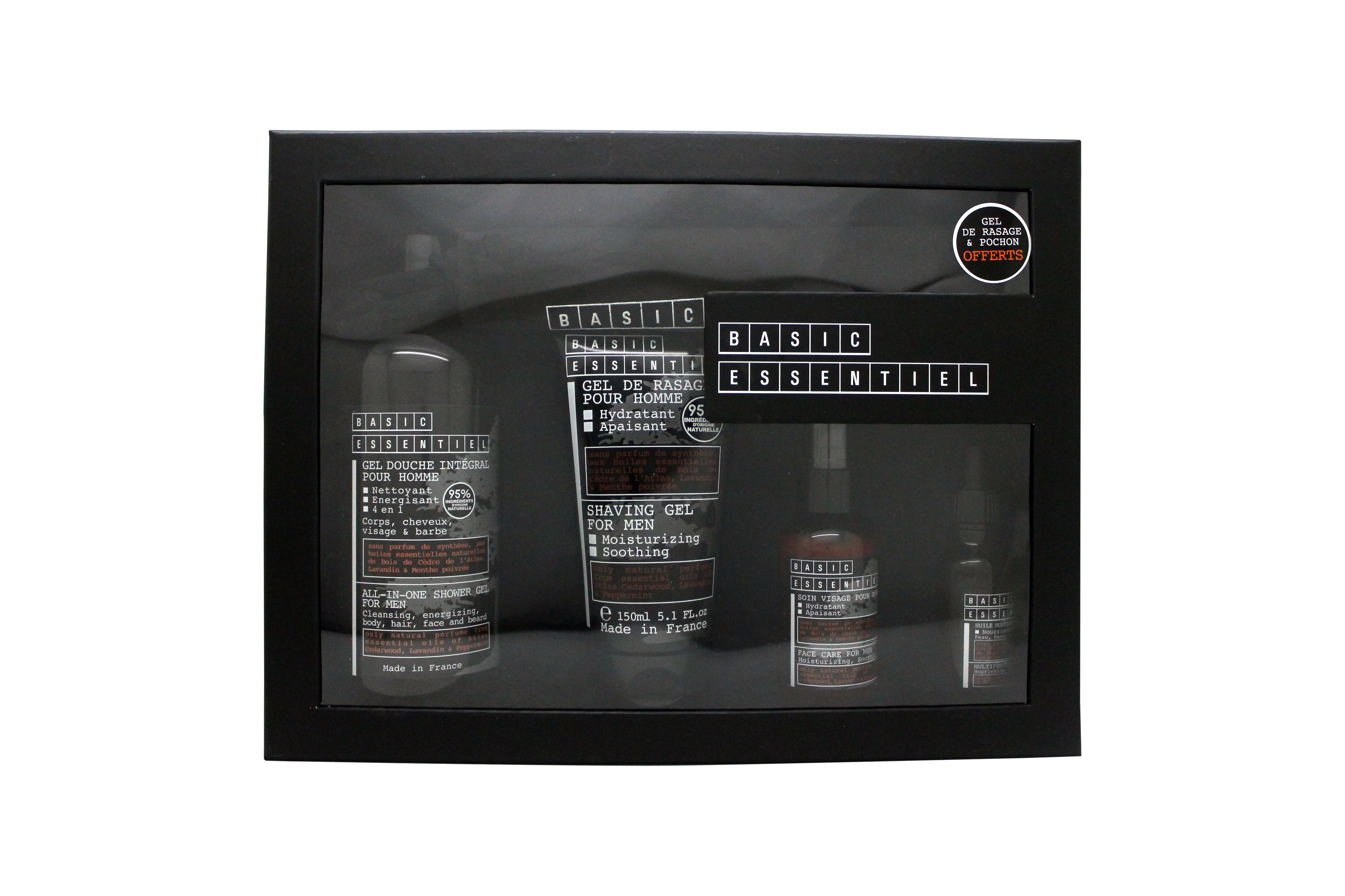Jeanne Arthes Bare Essentiel Geschenkset 500 ml Duschgel + 150 ml Rasiergel + 30 ml Multifunktion Öl + 75 ml Feuchtigkeitscreme